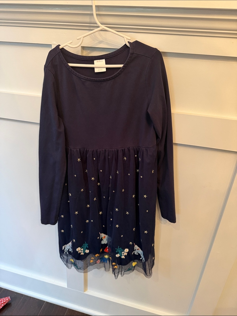 Hanna Andersson Navy Long-Sleeve Embroidered Mesh Dress
